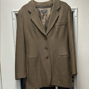 Giorgio Armani Brown Blazer with Notched Lapels and Structured Shoulders Chevron